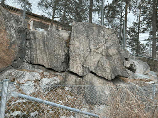 Exempel på område med risk för ras av lösa block i den östra delen av fastighet Vaktmästaren 8.