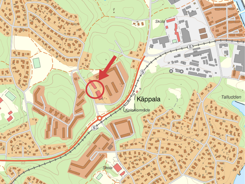 Planområdets lokalisering markerad med röd cirkel.