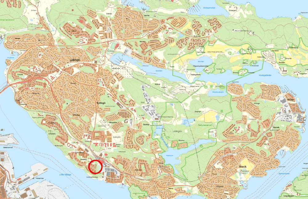 Planområdets lokalisering markerad med röd cirkel.