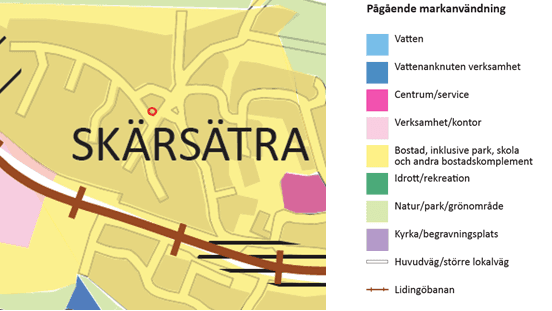 Utsnitt från Lidingös översiktsplan. Planområdet är markerat med röd cirkel.